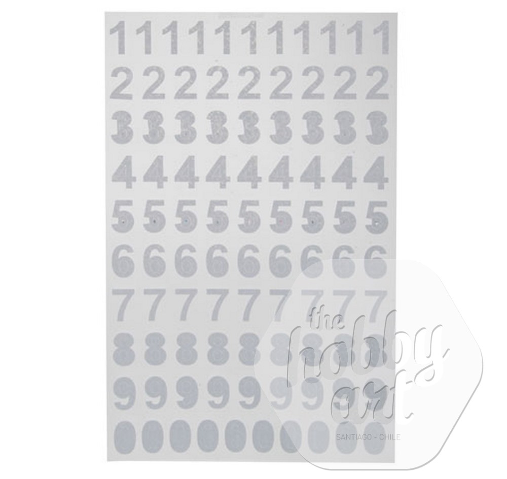 Sticker Numeros Con Brillo Holograficos Blanco