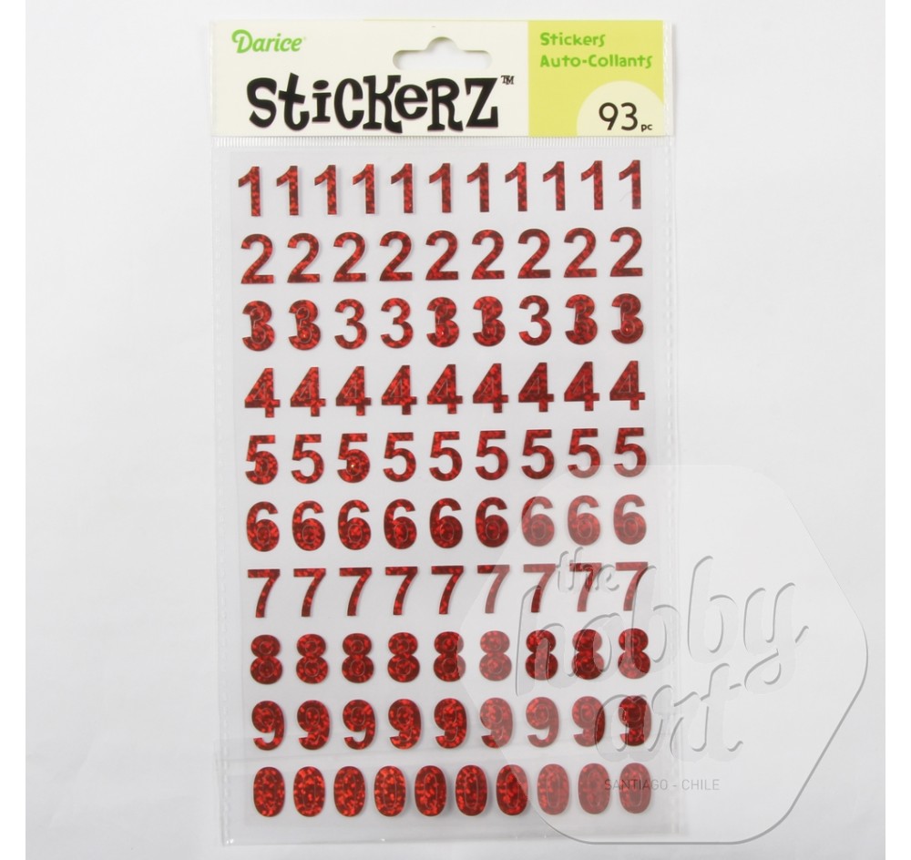 Sticker Numeros Con Brillo Holograficos Rojo