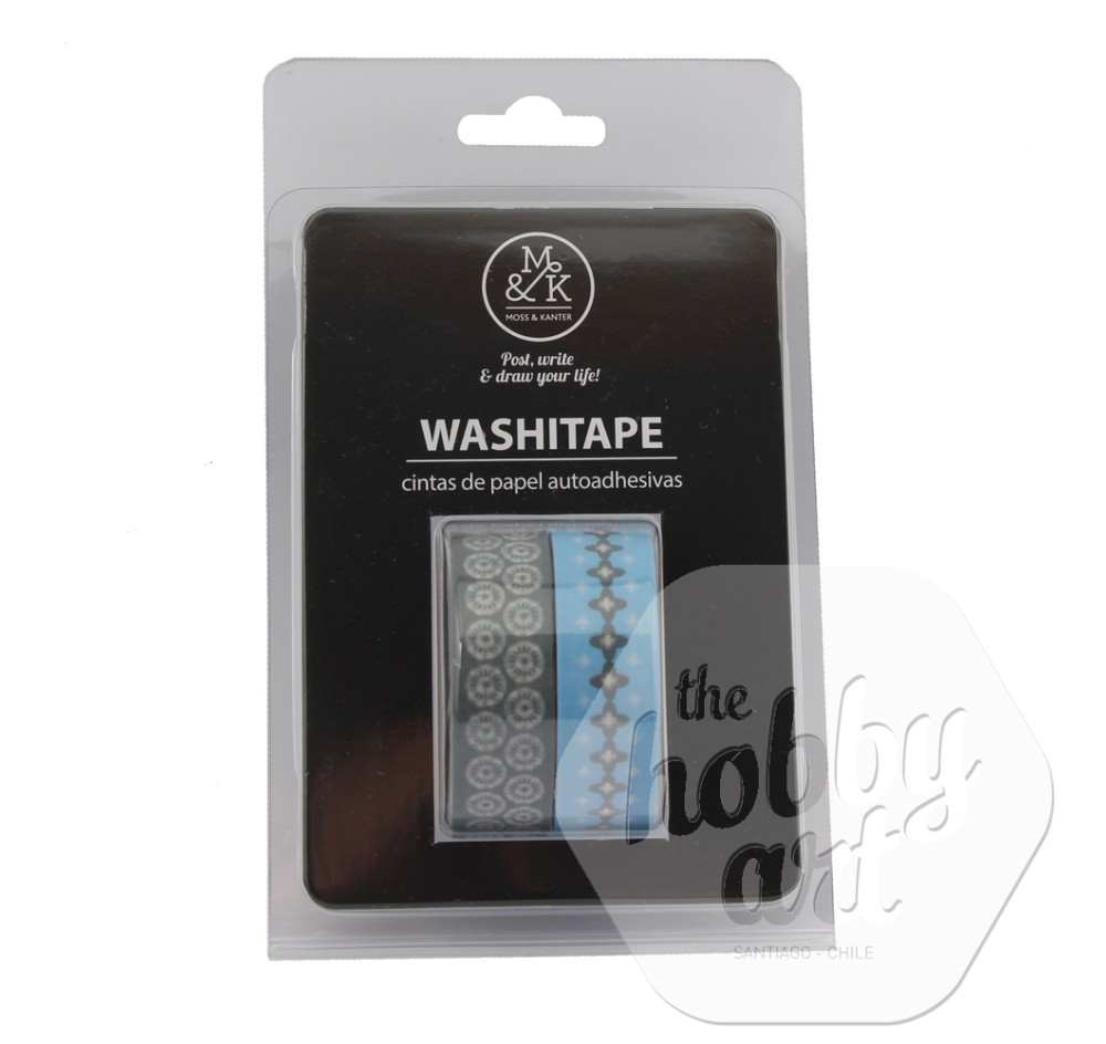 Washi Tape 15mm. 2 Diseños Gris y Celeste