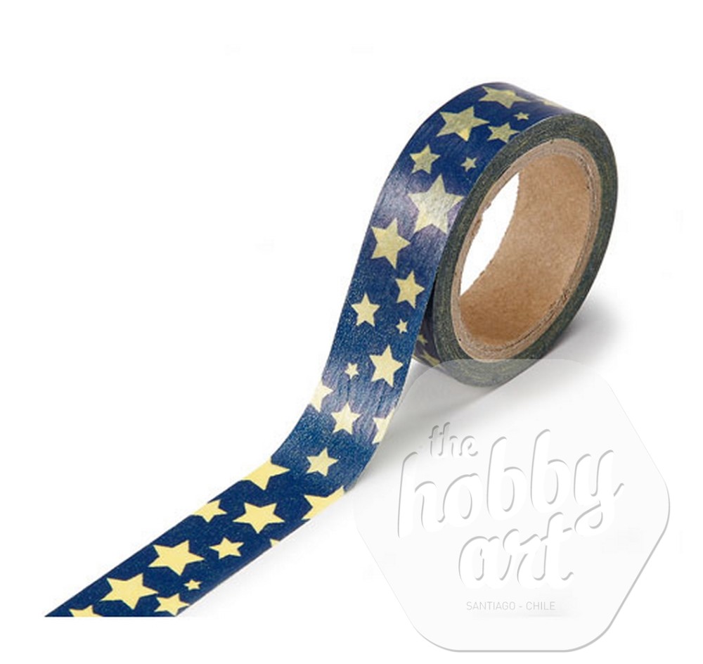 Washi Masking Tape Azul con Estrellas Doradas